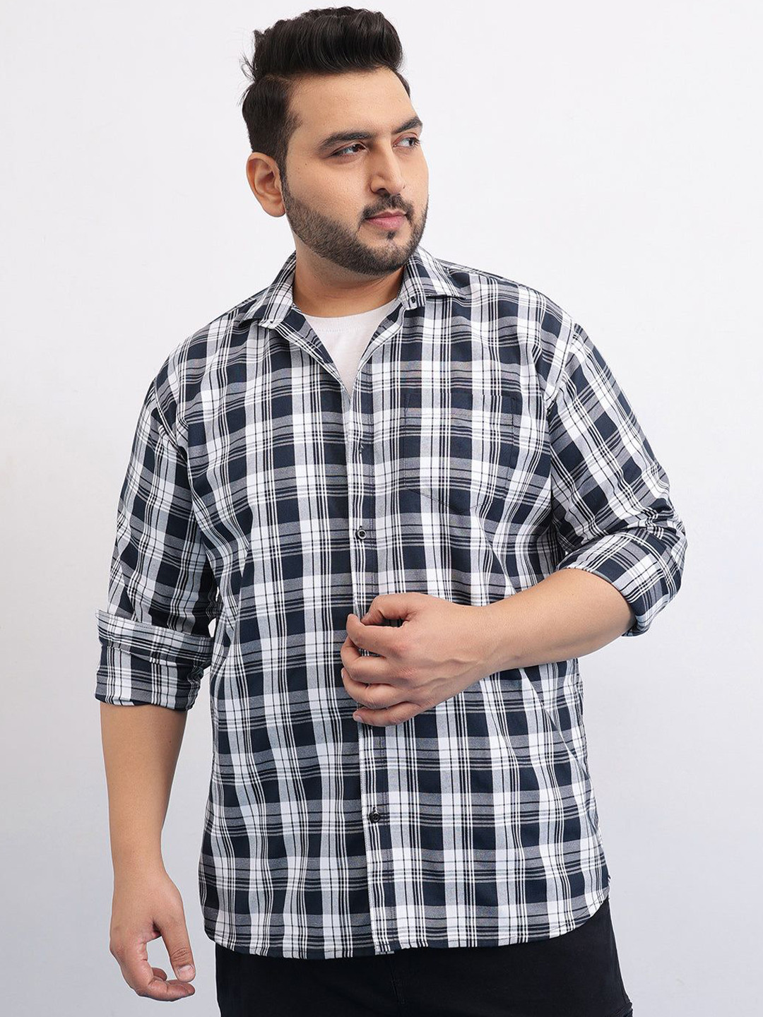 UNSTD Men Plus Size Pure Cotton Checked Casual Shirt for Men