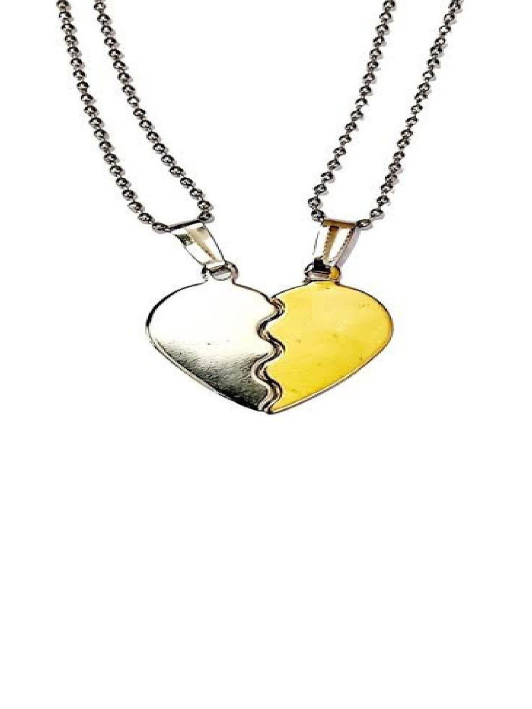 Crazy Fashion Unisex Set Of 2 Silver-Plated Heart Shaped Pendants With Chains
