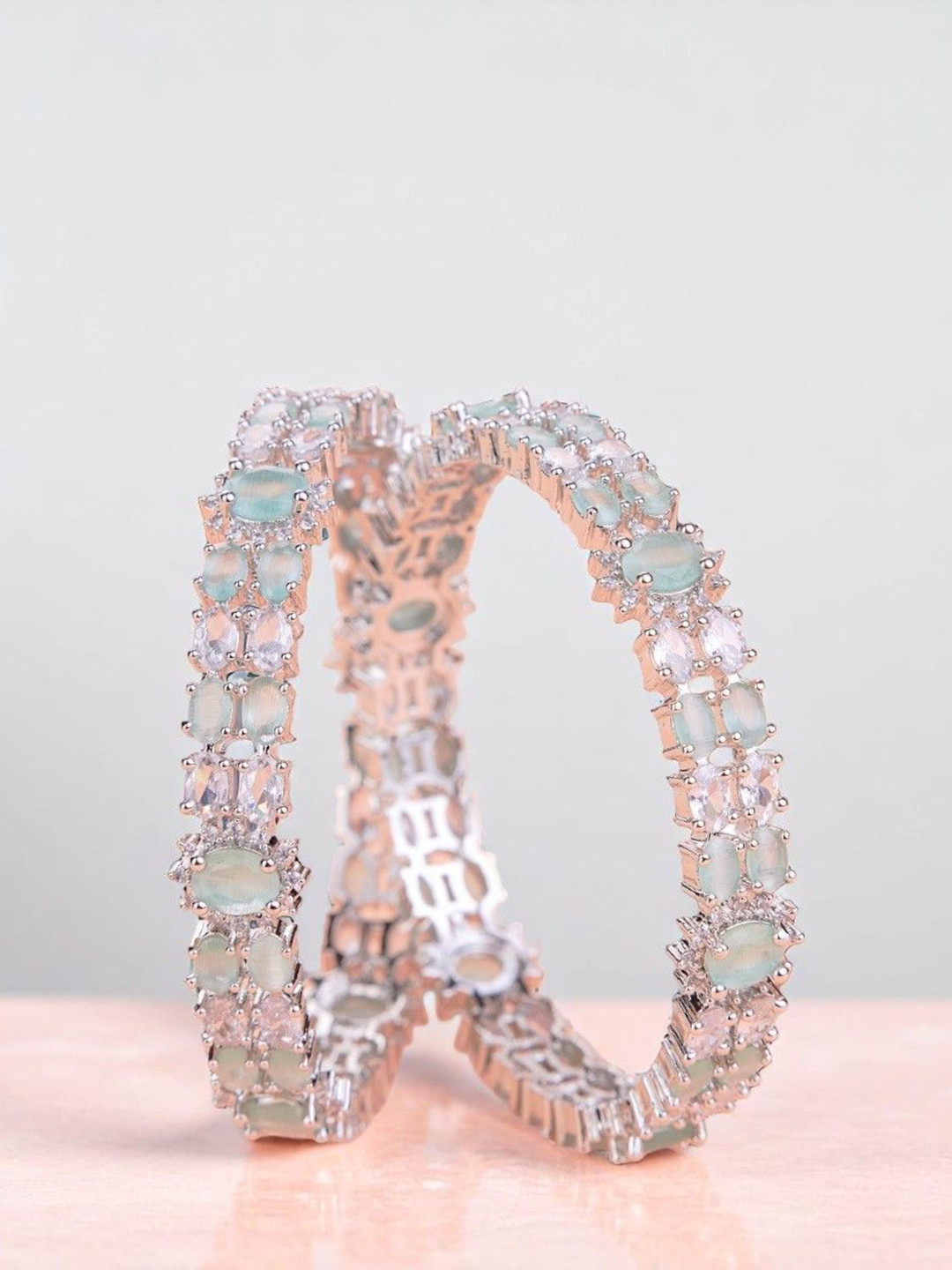 Opal Touch Set Of 2 Rhodium Plated American Studded Bangle