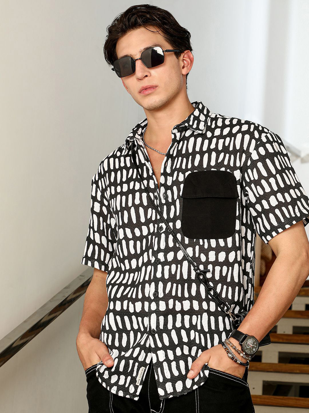 Campus Sutra Onyx Men Block Printed Comfort Regular Fit Casual Shirt