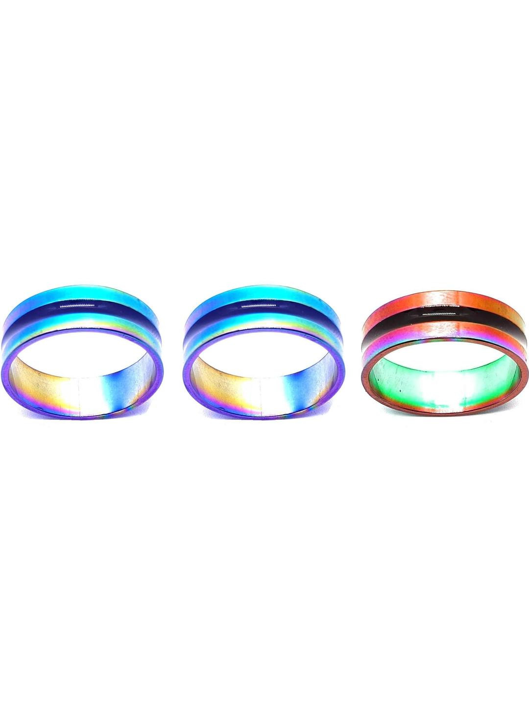Dynamic Retail Global Set of 3 Rings for Men & Women, Multicolor-Muklticolor Alloy Ring ()