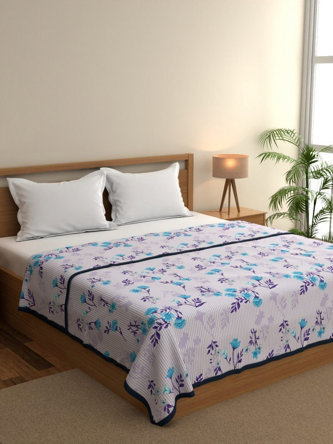 home expressions Meadow Purple Floral Printed Cotton AC Room 150 GSM Double Bed Dohar