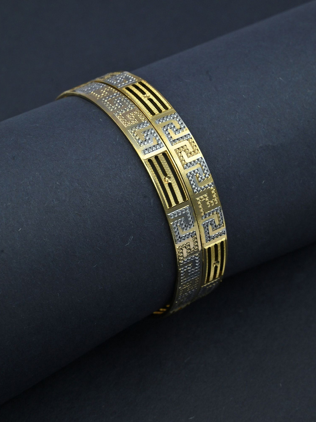 Opal Touch Set Of 2 Gold-Plated American Diamond Studded Bangle-Style Bracelets