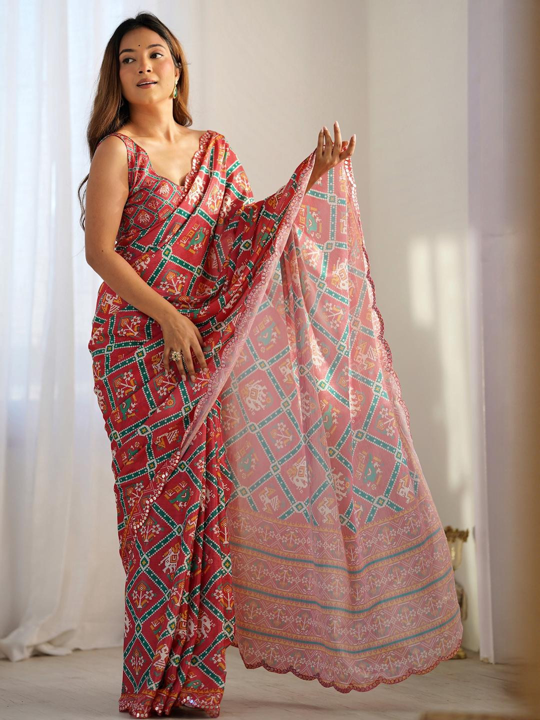 CaniBani Rust Silk Blend Sarees