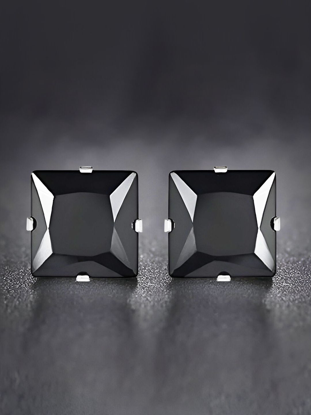Carlton London Men Silver-Plated Crystal Studs Earrings