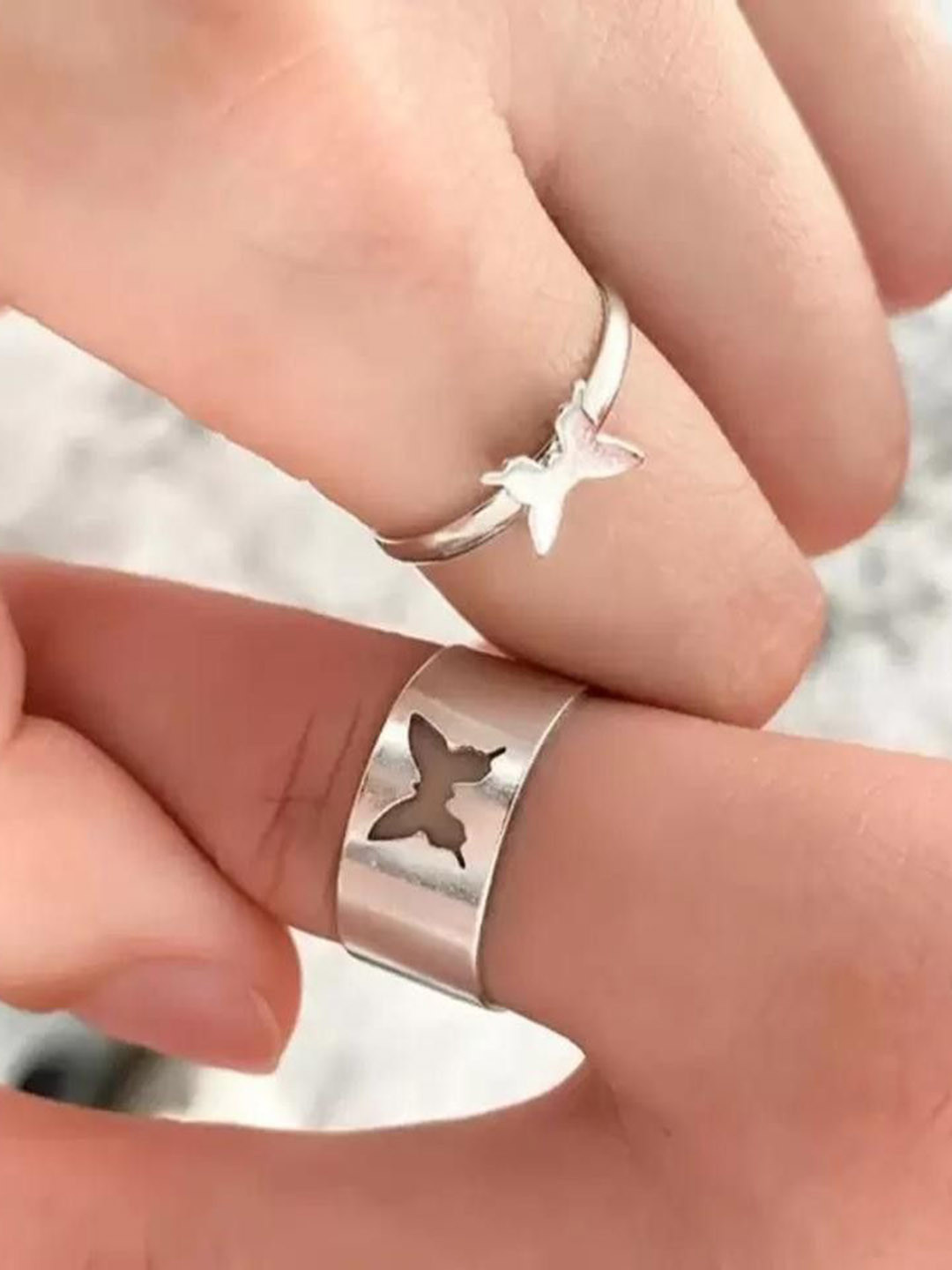 Zoey Set Of 2 Silver-Plated Intricate Butterfly Shaped Adjustable Finger Rings