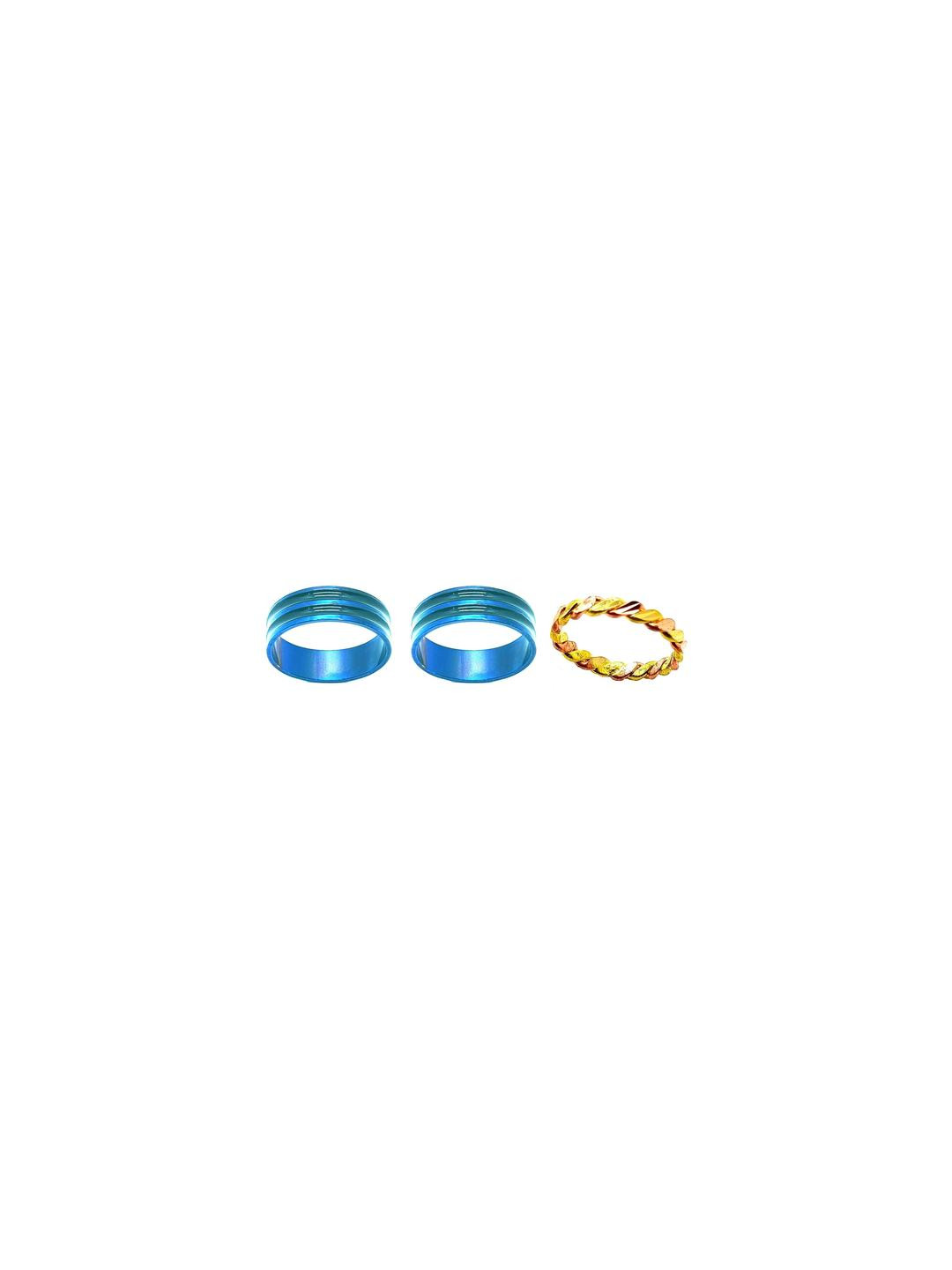 Dynamic Retail Global Set of 3 Rings for Men & Women, Blue-Yellow Alloy Ring ()