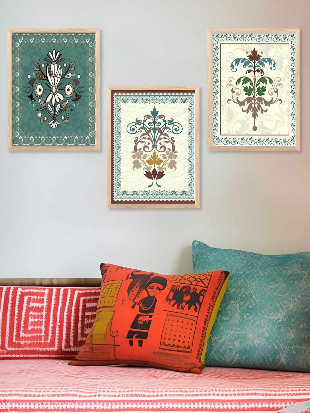 Kotart White & Green 3 Pieces Wooden Floral Modern Painting Wall Arts