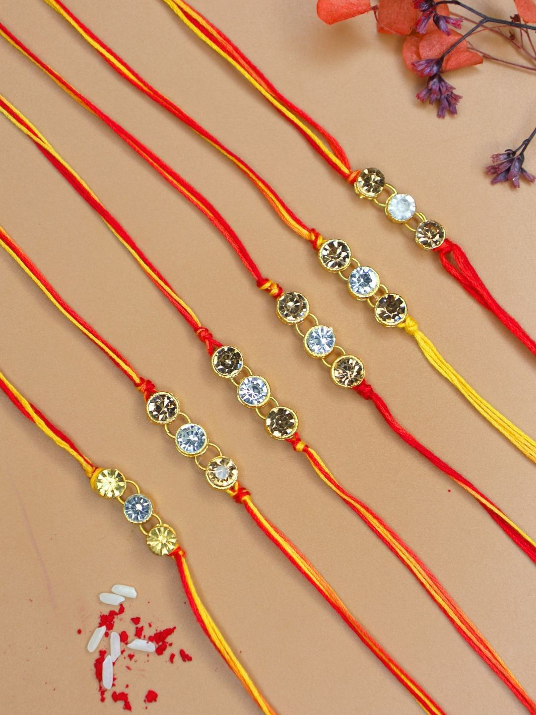 Anouk Set of 6 Minimal Stones Rakhis With Greeting Card & Roli Chawal