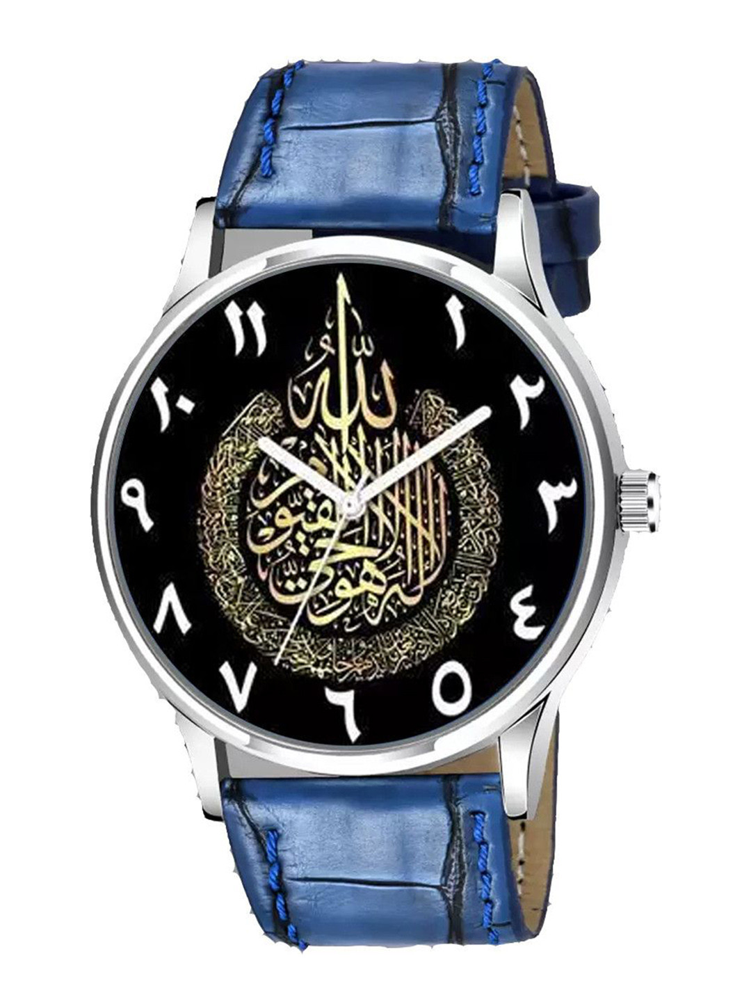 Gopal Shopcart Unisex Round Reset Time Analogue Watch 1018SLV Islamic NUM08 BLU L