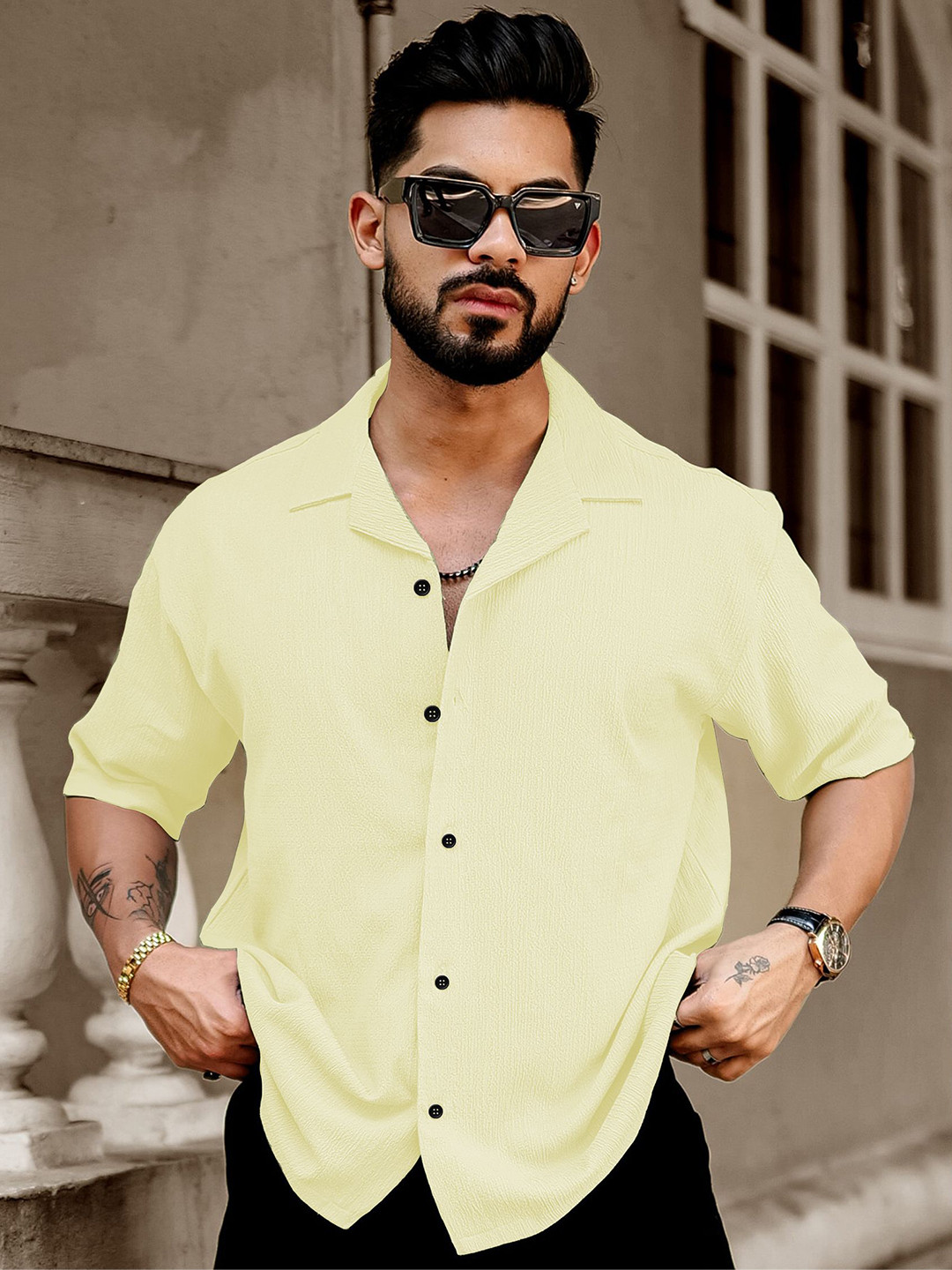 MARMIC FAB Men Self Design Lapel Collar Relaxed Fit Shirt