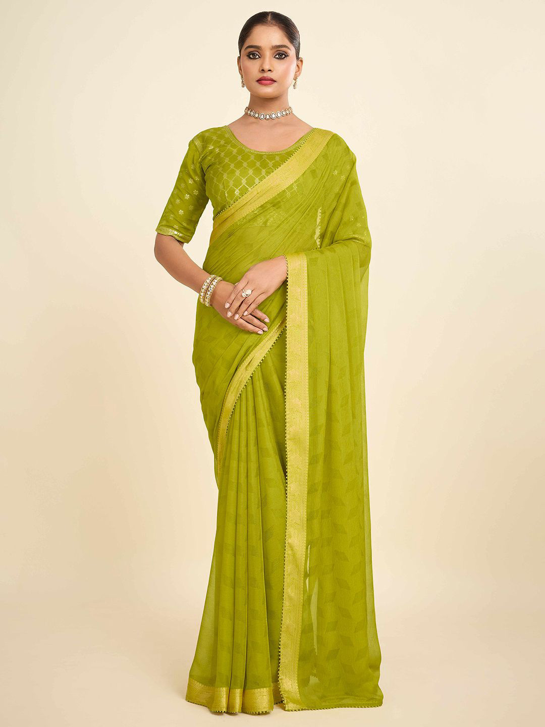 all about you Pure Chiffon Saree with Zari Border