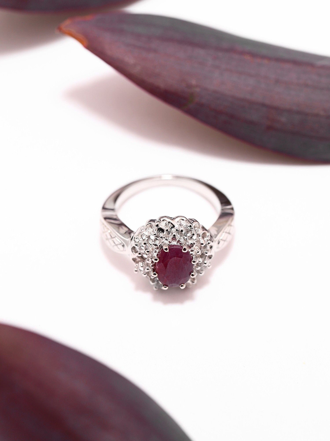 Exotic India Floral Faceted Ruby Gemstone Studded Finger Ring