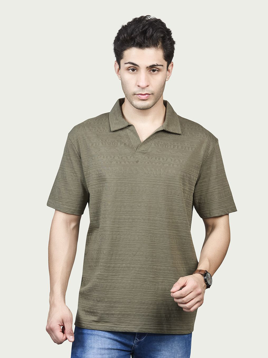 BE POSITIVE Men Self Design Half Sleeve Polo Collar T-shirt