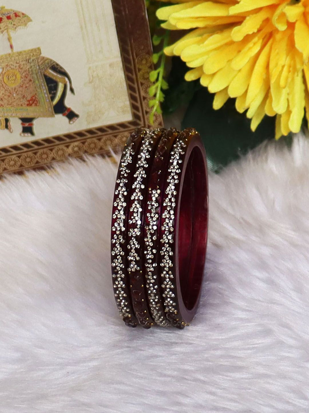 TAJ BRIDAL STORE Set Of 4 Kundan Stone Studded Latest Rhinestones Design Bangles