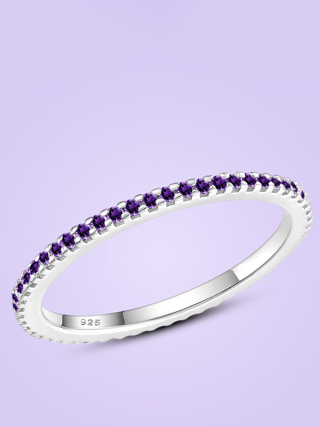 Meadows 925 Sterling Silver Amethyst Studded Stackable Eternity Design Slim Band Ring