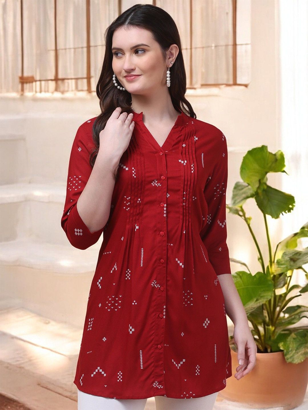INUKA Women Mandarin Collar Printed Ethnic Tunic
