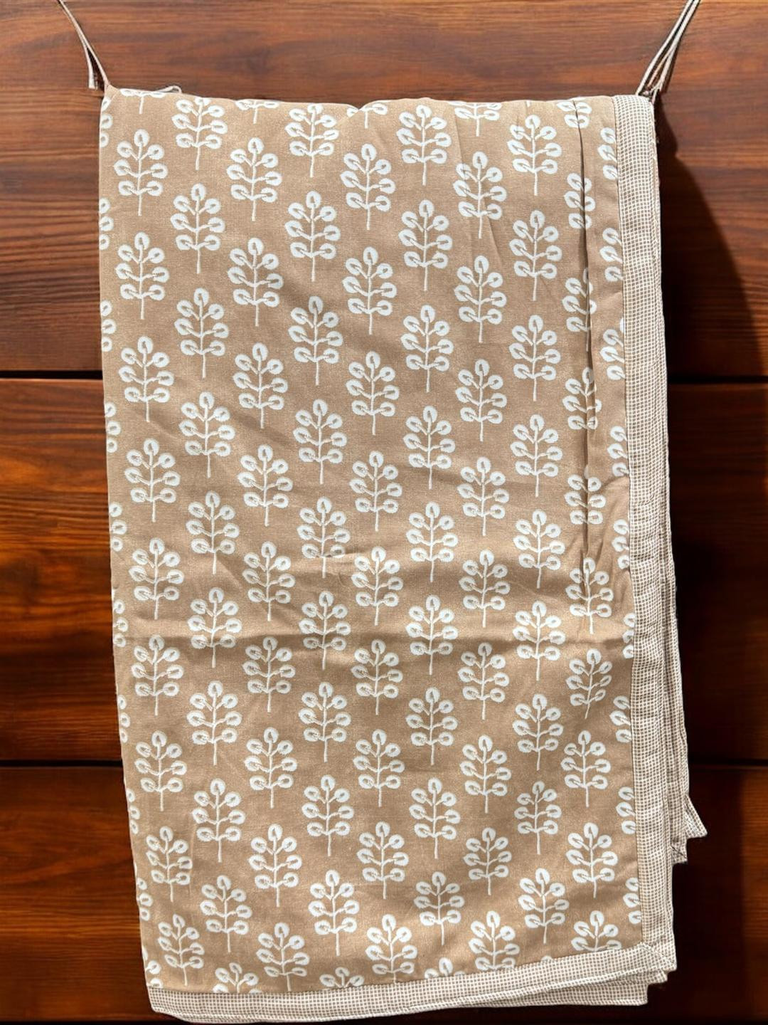 Pure Soft Cotton Reversible Pair of Single Bed AC Dohar (Luxurious Design & Prints) 90x60 Inches - Beige