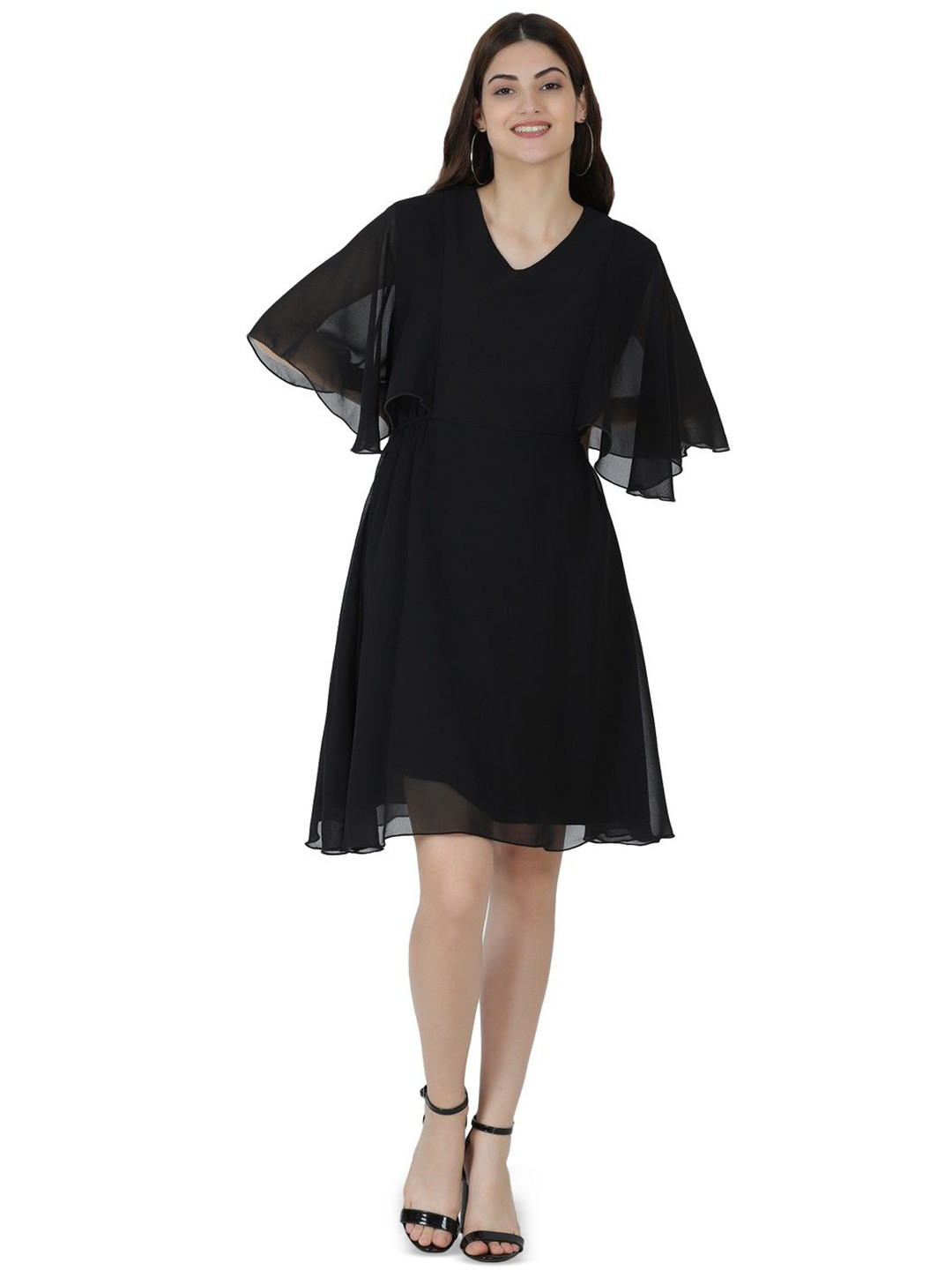 Warsian Women V-Neck Georgette Fit & Flare Dress