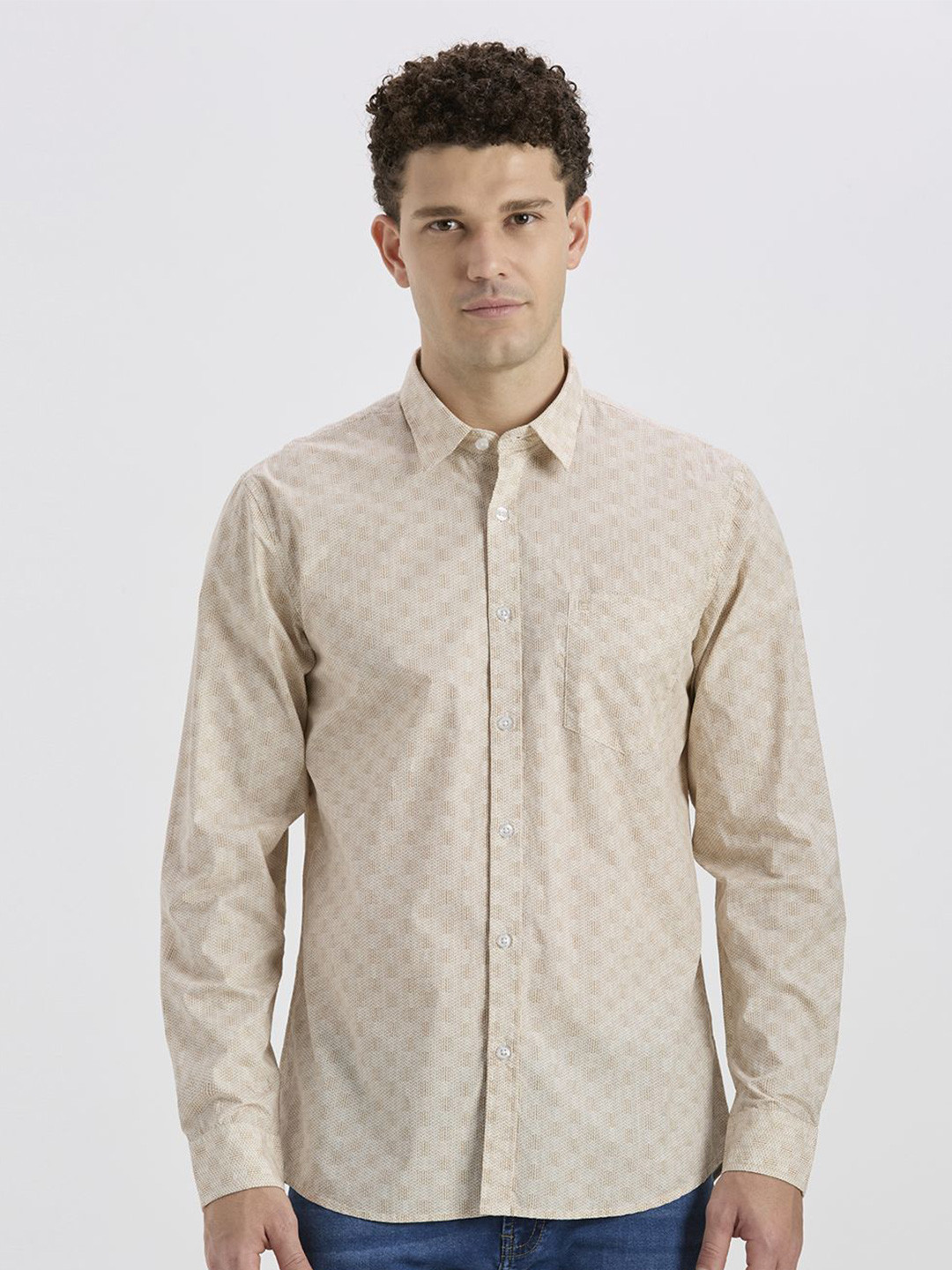 ROCKING SWAMY Men Micro Checks Printed Spread Collar Cotton Shirt