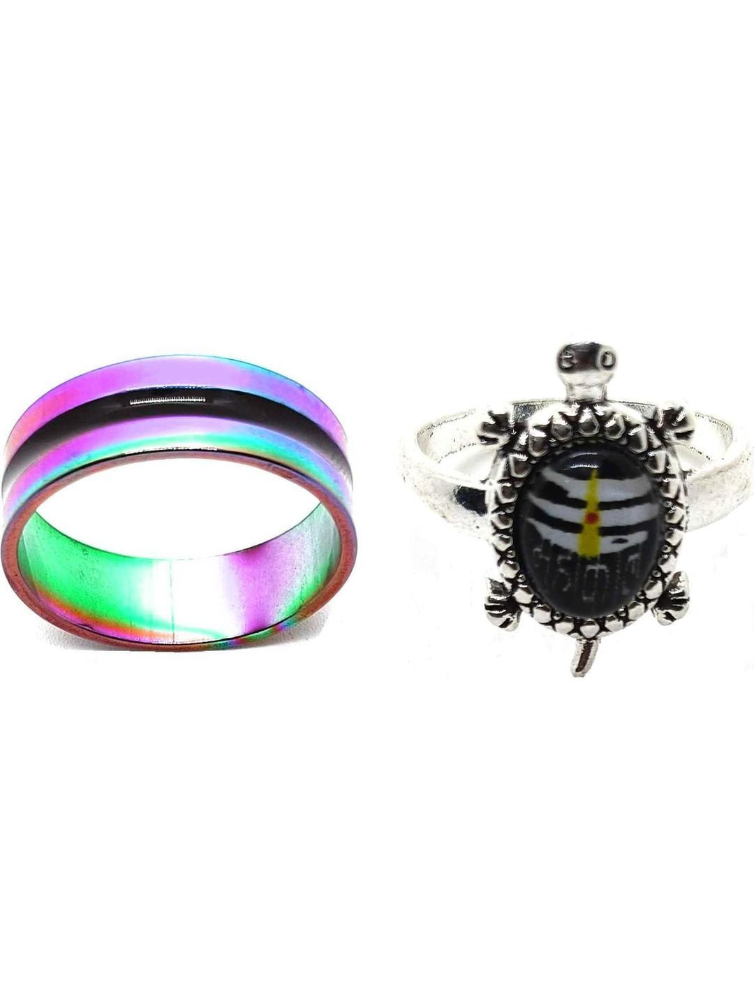 Dynamic Retail Global Set of 2 Rings for Men & Women, Multicolor-Black Alloy Ring ()