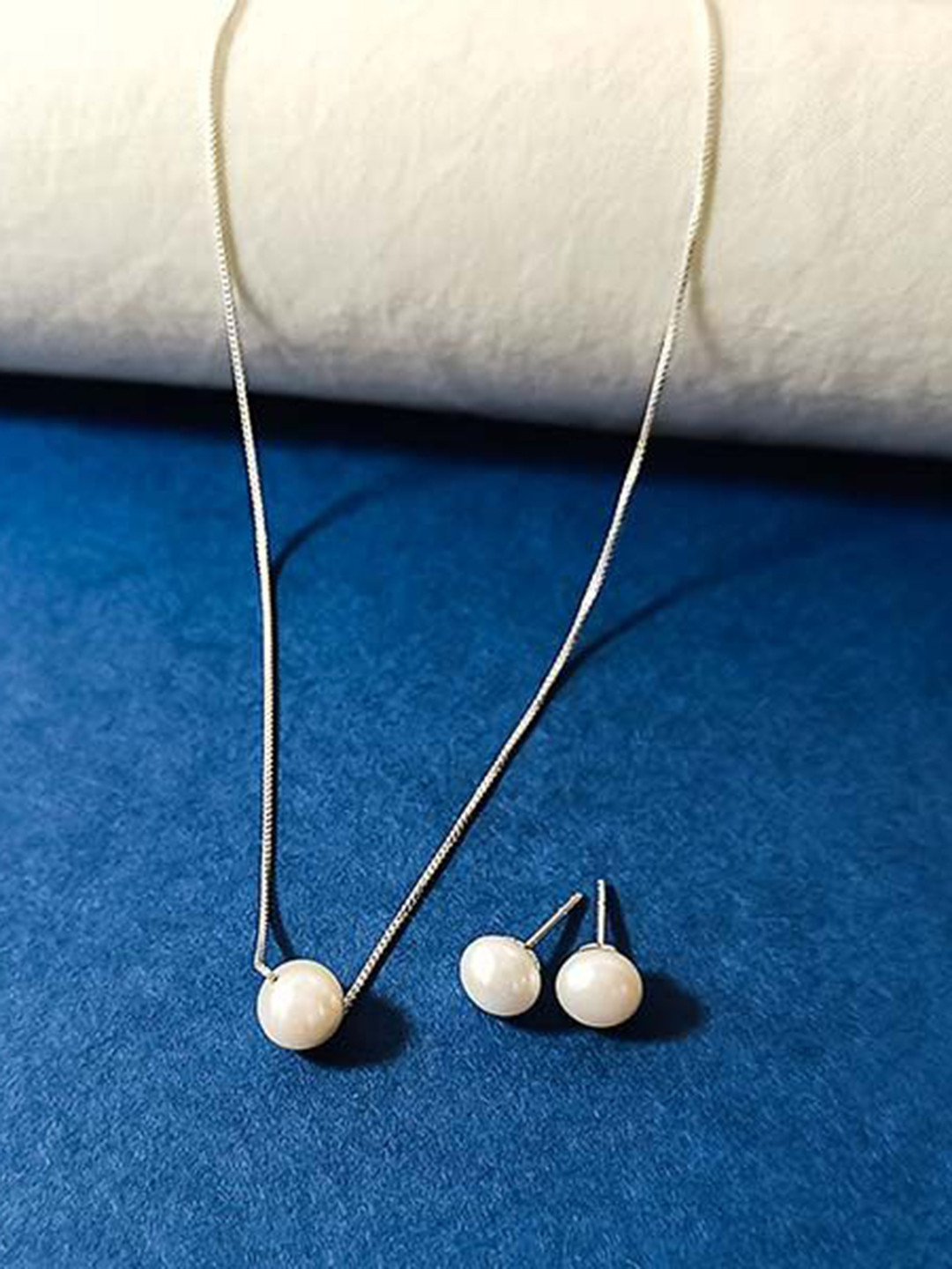 INARI SHINES 925 Silver Real Pearl Necklace Earring Set