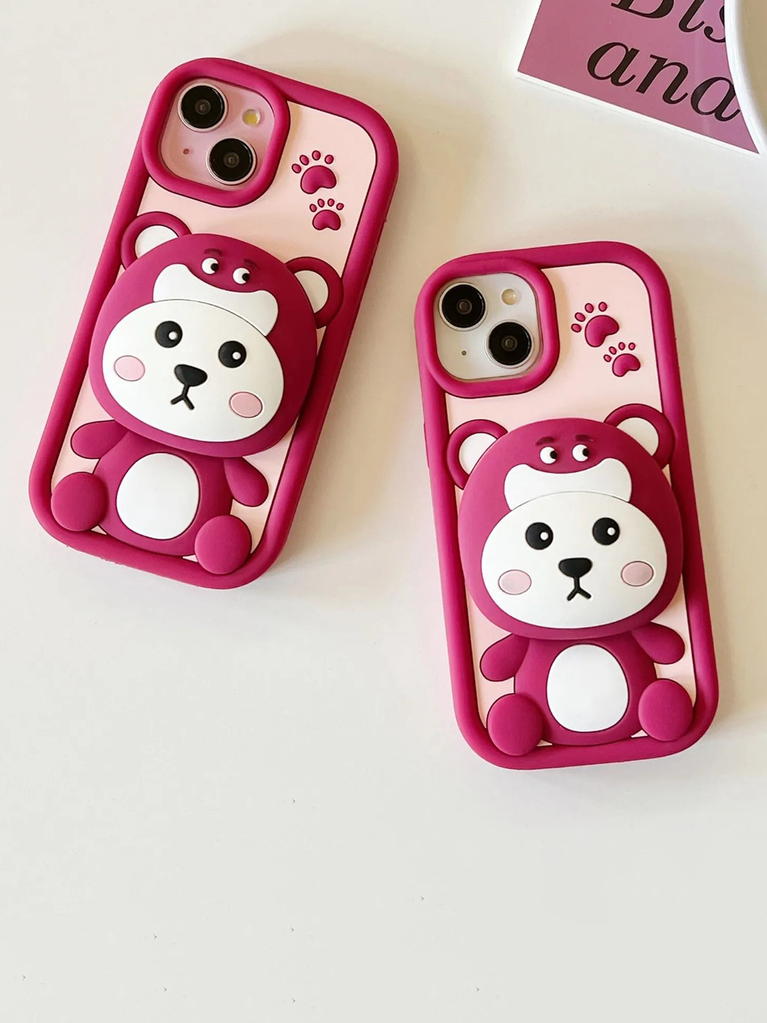 CASE CREATION Strawberry Bear Mirror Cartoon Characters Printed iPhone 14 Back Case