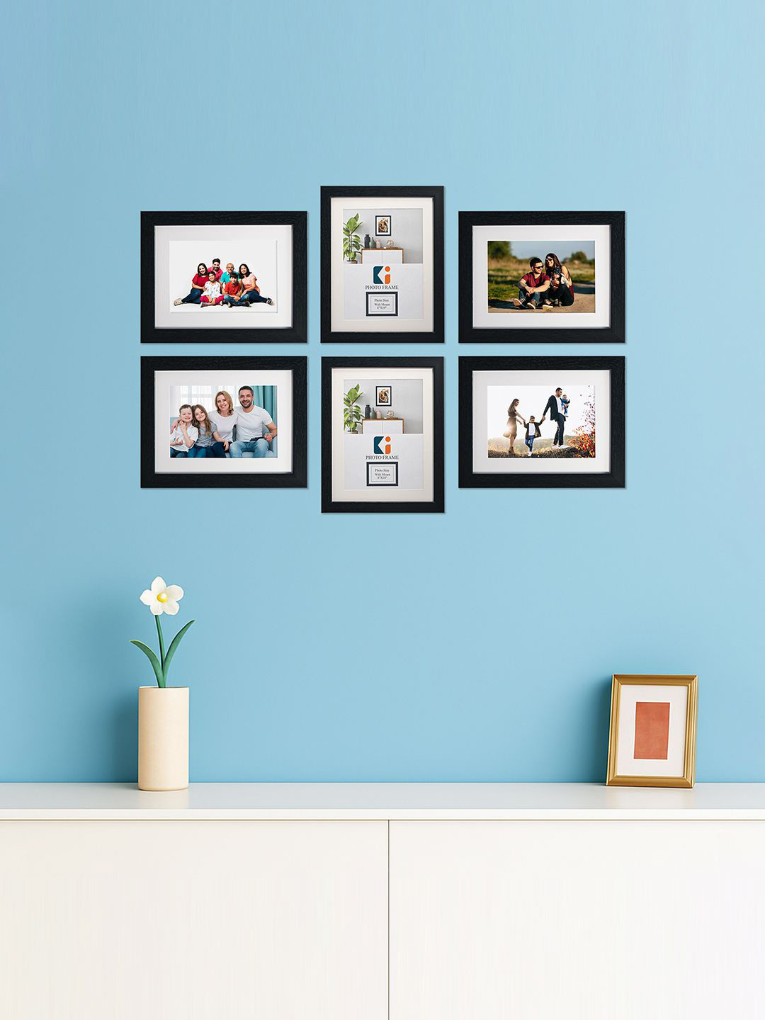 Kuber Industries Black 6 Pieces Wooden Wall Photo Frames