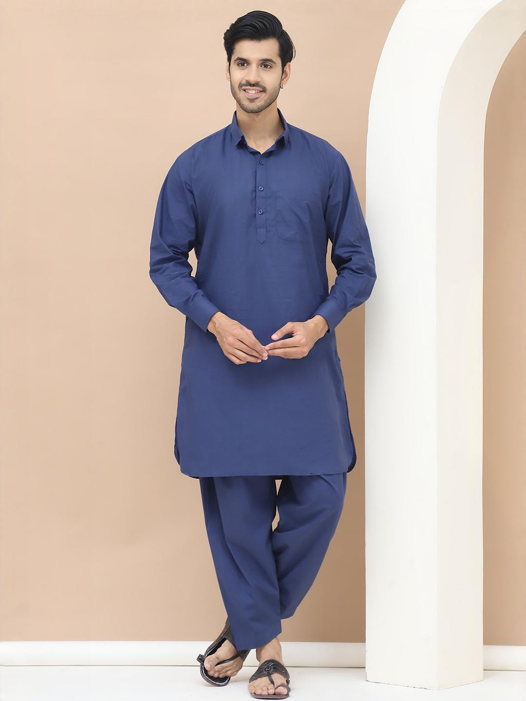 GRAGE Men Navy Blue Kurta Sets