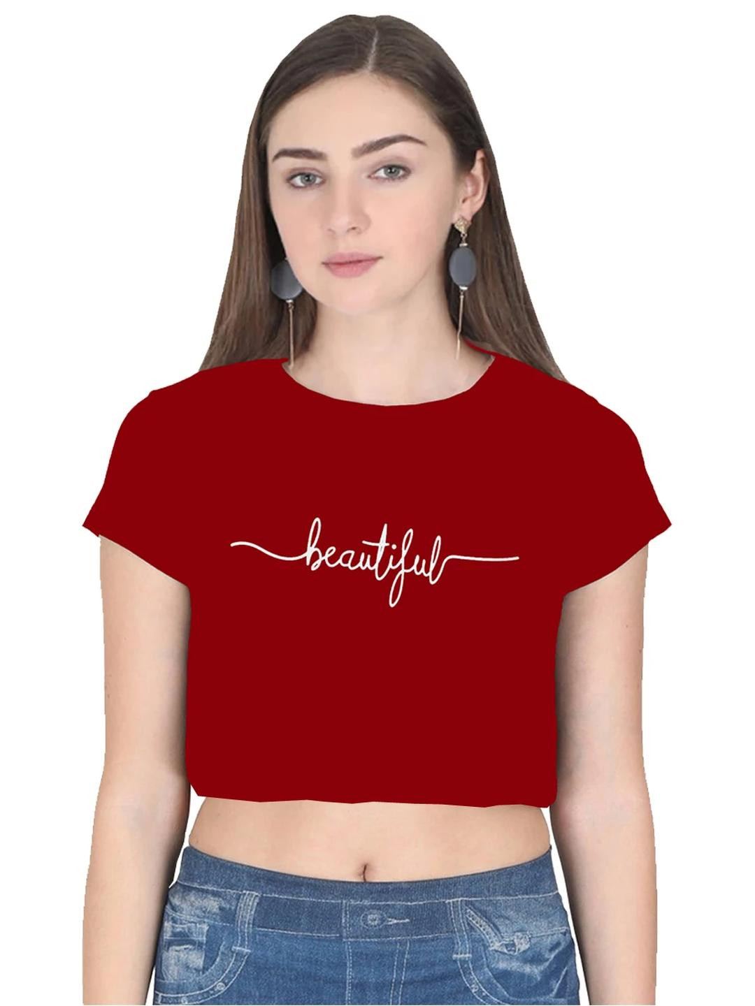 Girls Casual Cotton Blend Top (Maroon, Pack of 1)