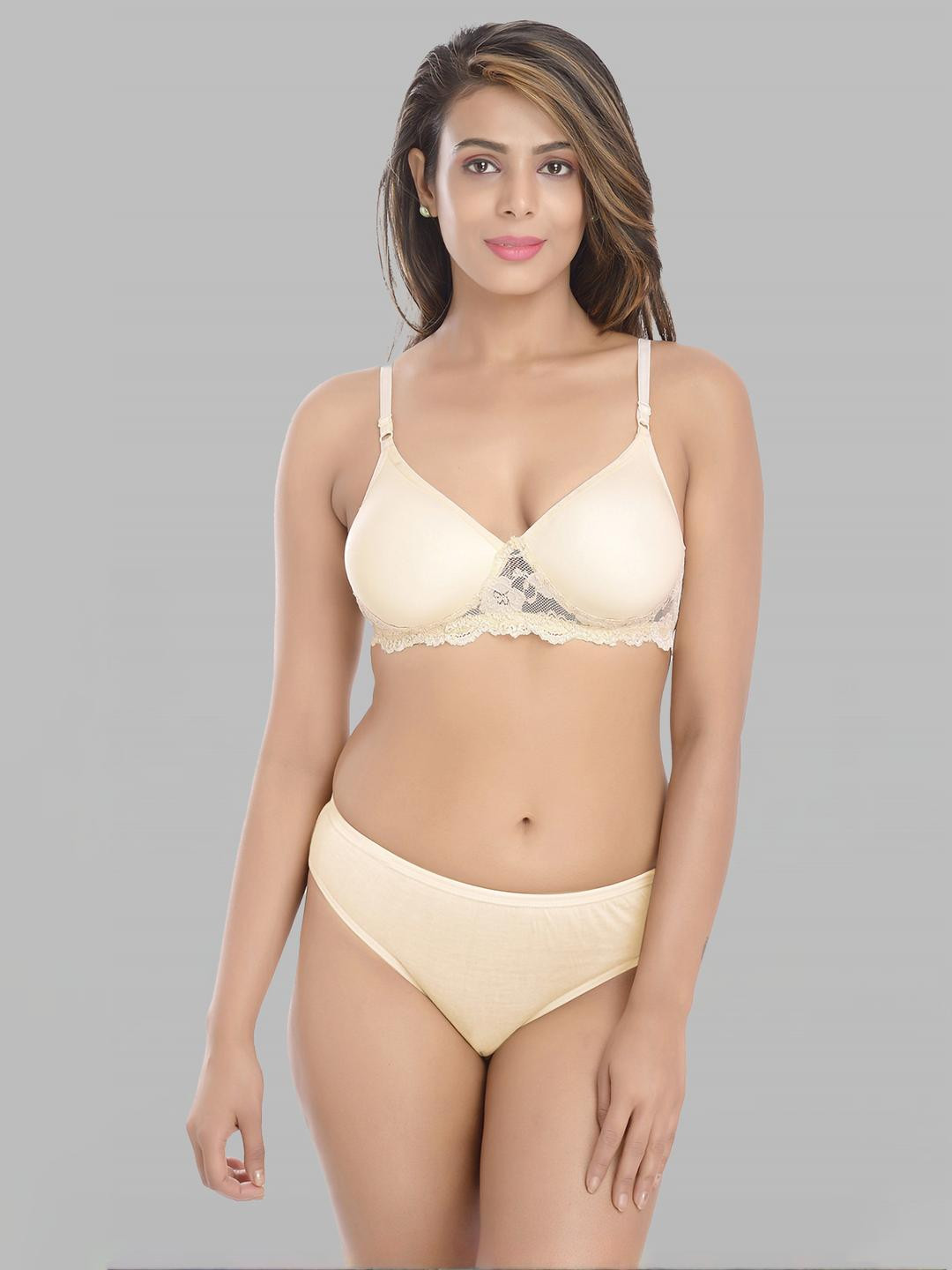 Women Brown Cotton Blend Bra Panty Set for Lingerie Set Undergarments Pack of 1