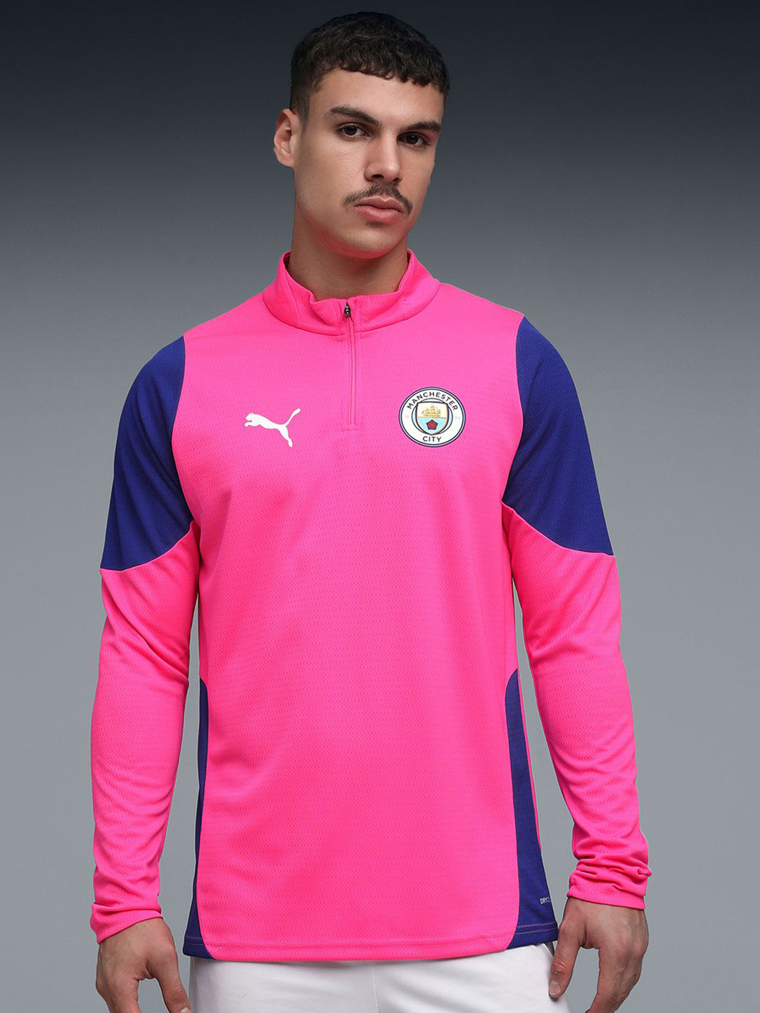 Puma Men Mcfc Colourblocked Slim-Fit Training 1/4 Zip T-shirt