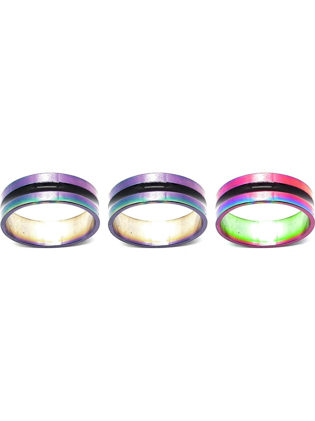 Dynamic Retail Global Set of 3 Rings for Men & Women, Multicolor-Multicolor Alloy Ring ()