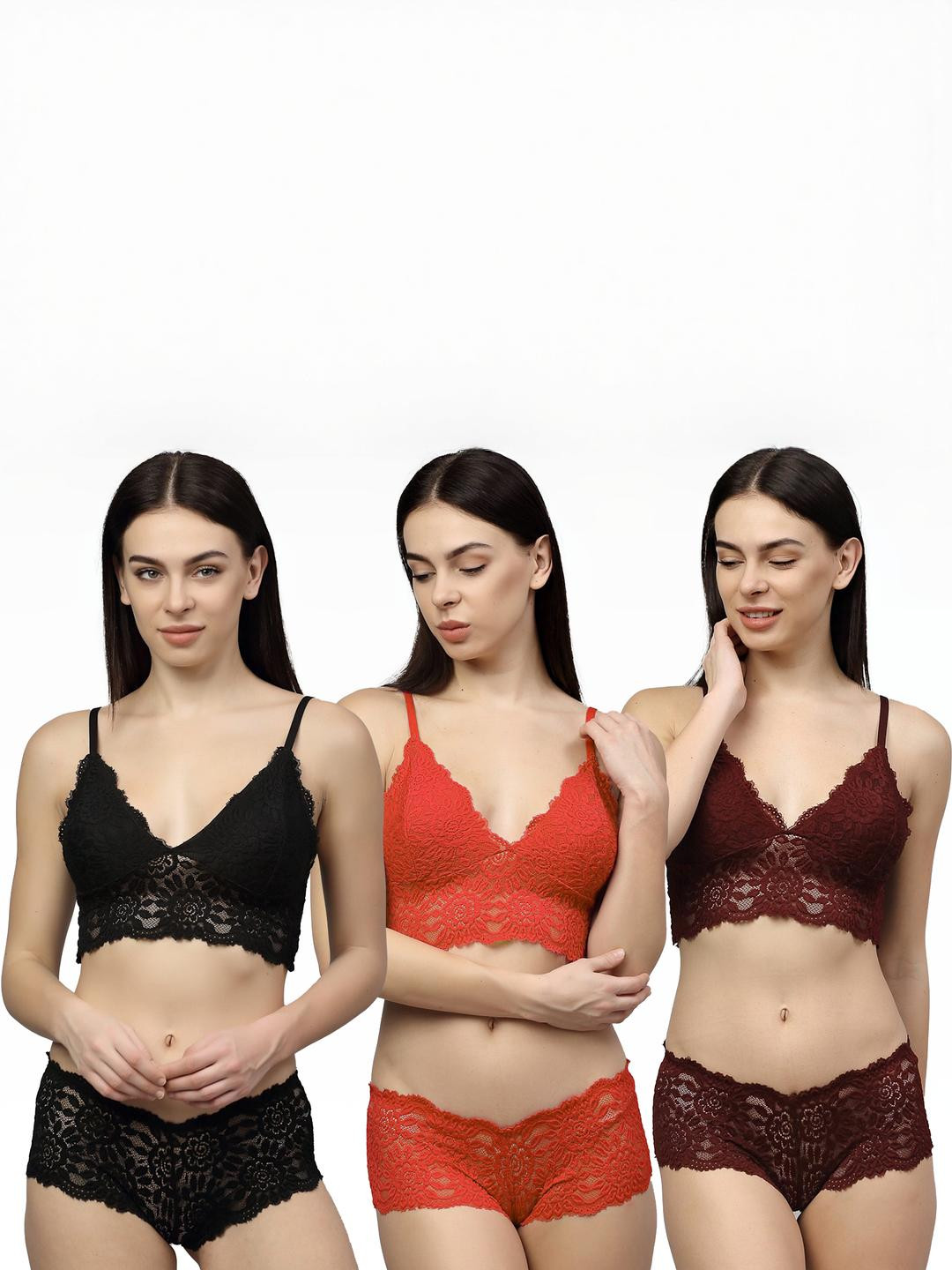Samvar Pack Of 3 Self-Designed Non-Padded Lingerie Set  A_Till-Set_Bl,R,M