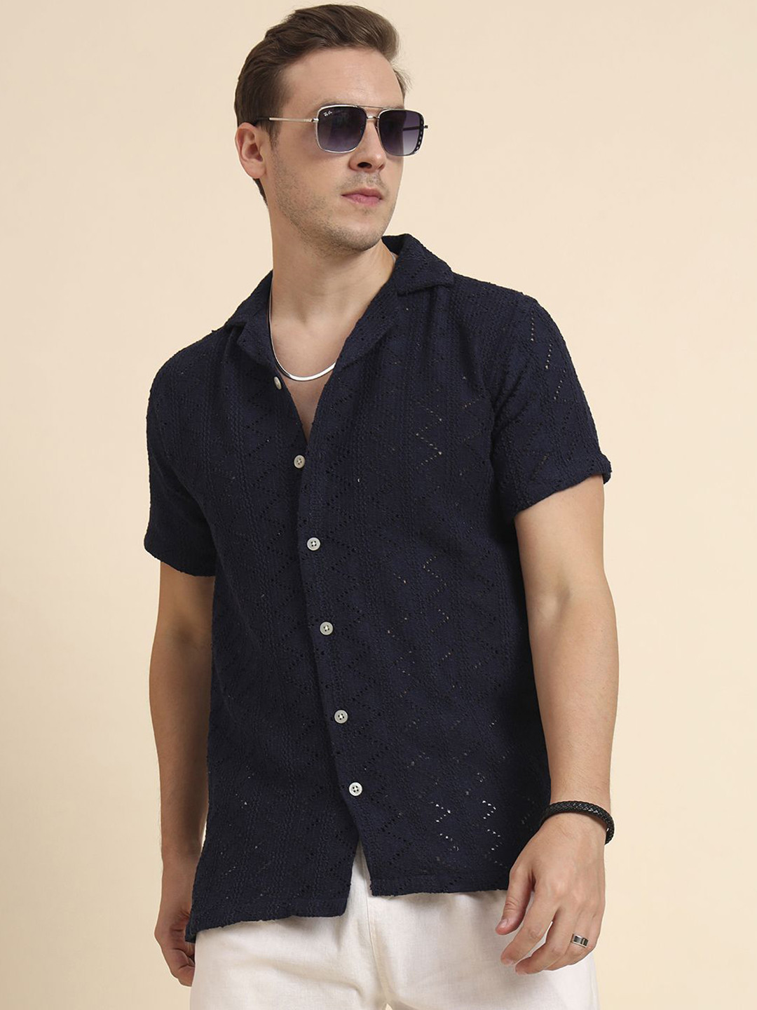 HERE&NOW Men Classic Multi Stripes Semi Sheer Party Shirt