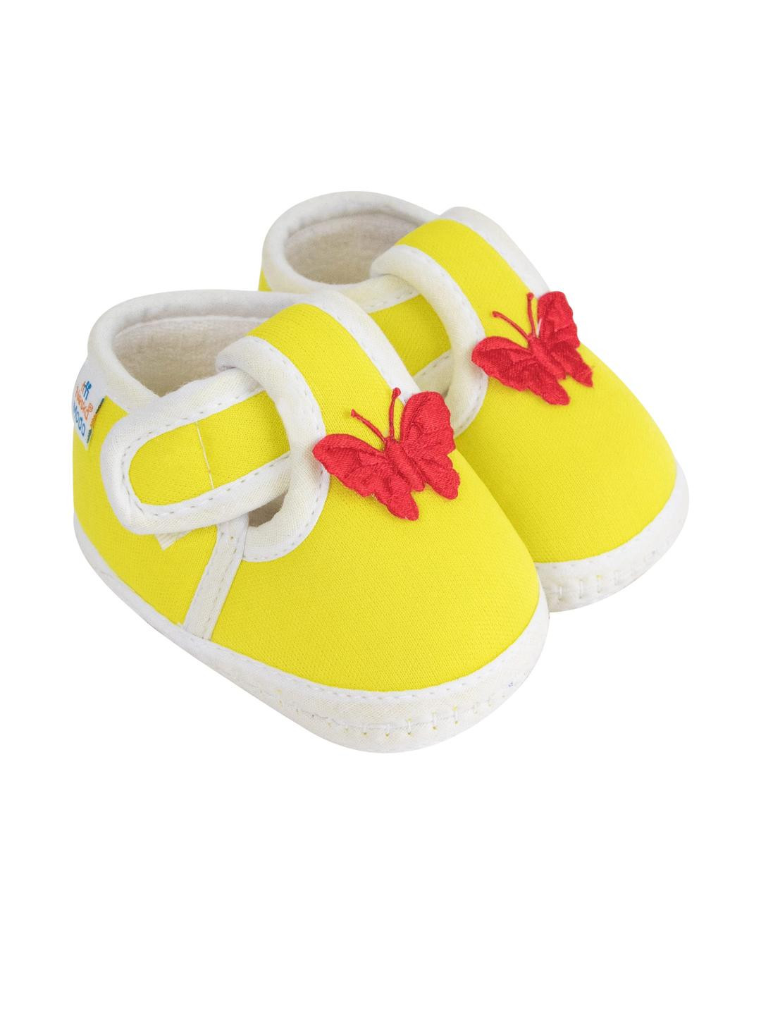 Neska Moda 3 To 12 Months Baby Boys & Baby Girls Cute Soft Cotton Pre-Walker Butterfly Booties (Toe to Heel Length - 11 cm, Yellow)