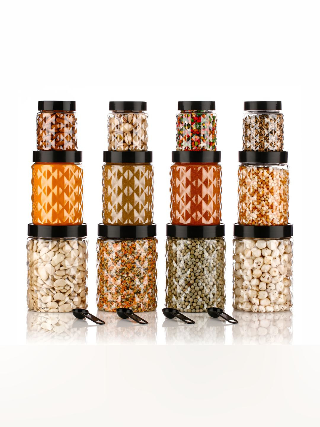 DEEJET Black & Transparent 12 Pieces Round Air Tight Jar Container