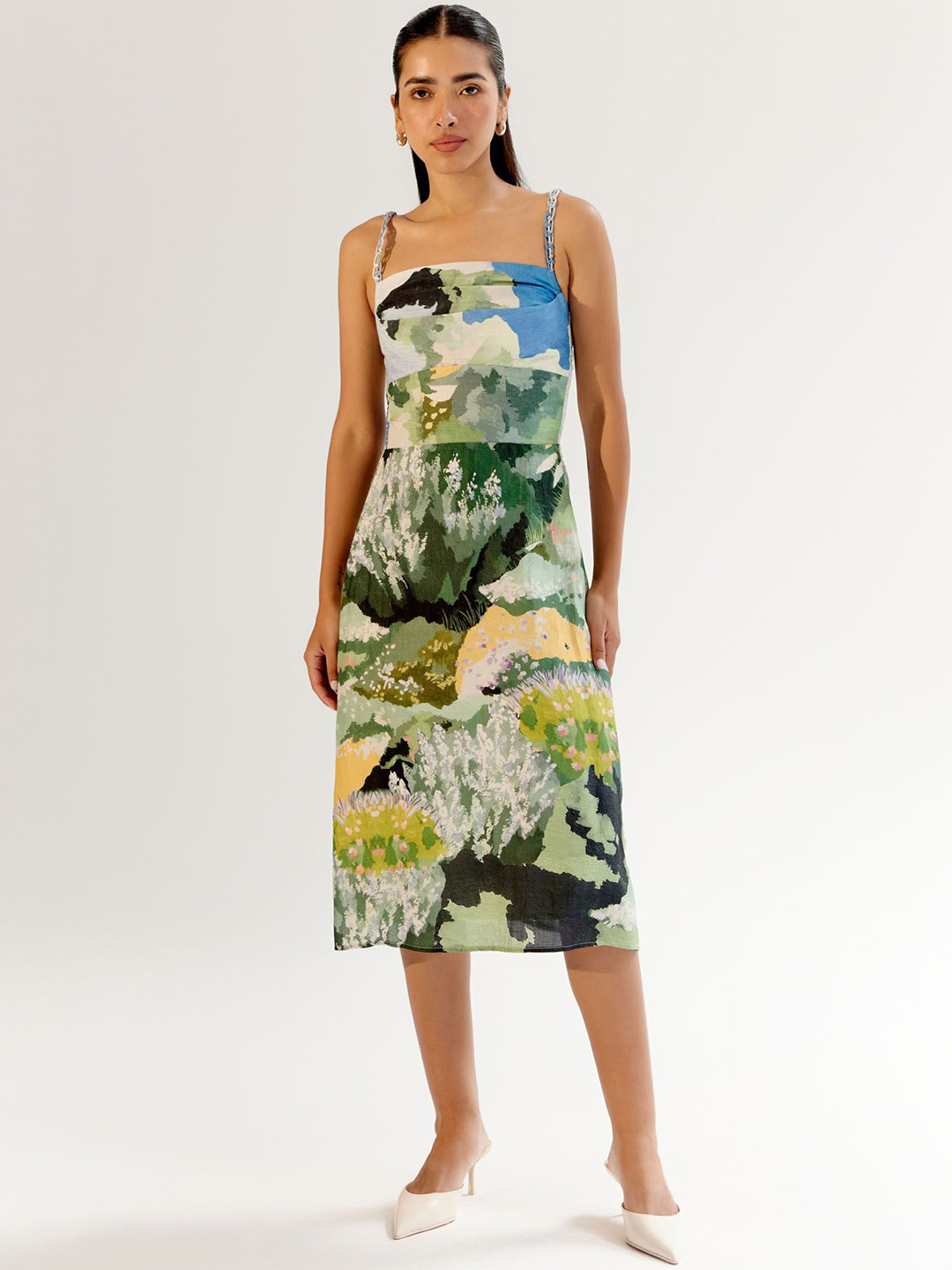 NOIB Valentina Women Printed Smocked Sheath Midi Dress