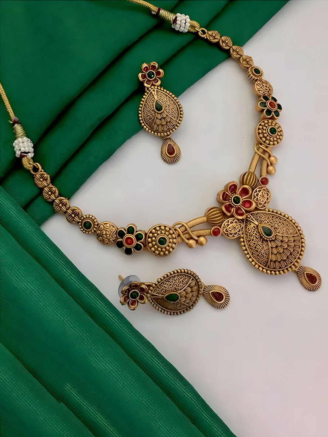 ROFARWORD Gold-Plated Cubic Zirconia Stone Studded Jewellery Set