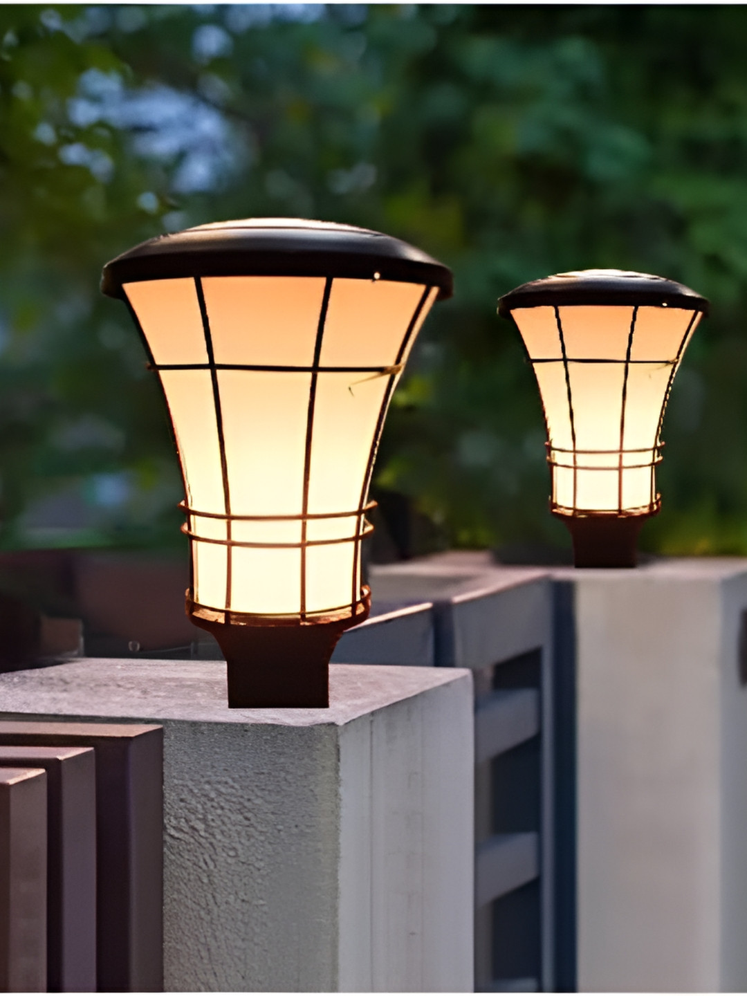 KINIS 2 Pieces Black & White Frustum Shaped Weatherproof Outdoor Pole Lamp