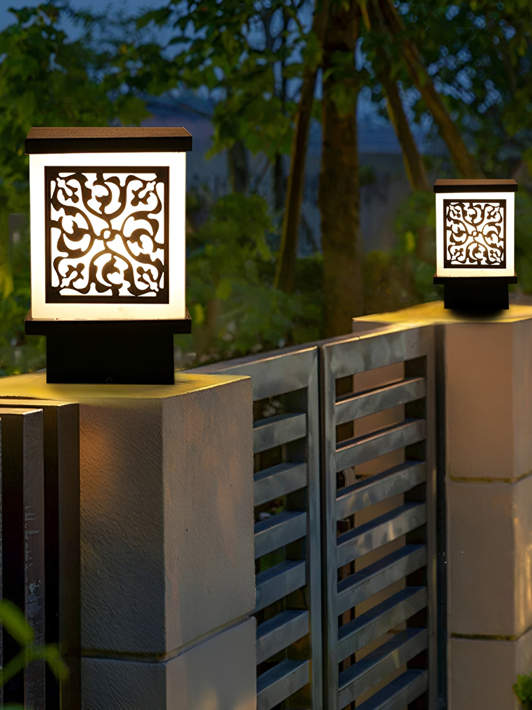 KINIS Black 2 Pieces Square Shaped Gate & Garden Light Outdoor Lamps