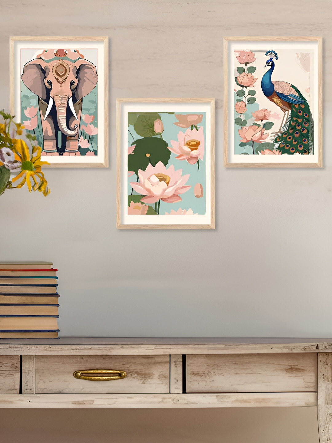 Kotart Brown, Green & Blue 3 Pieces Birds And Animals Wooden Wall Arts
