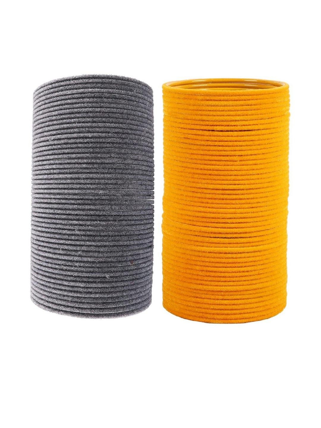 Guddan Set of 96 Grey & Haldi Metal Velvet Bangles