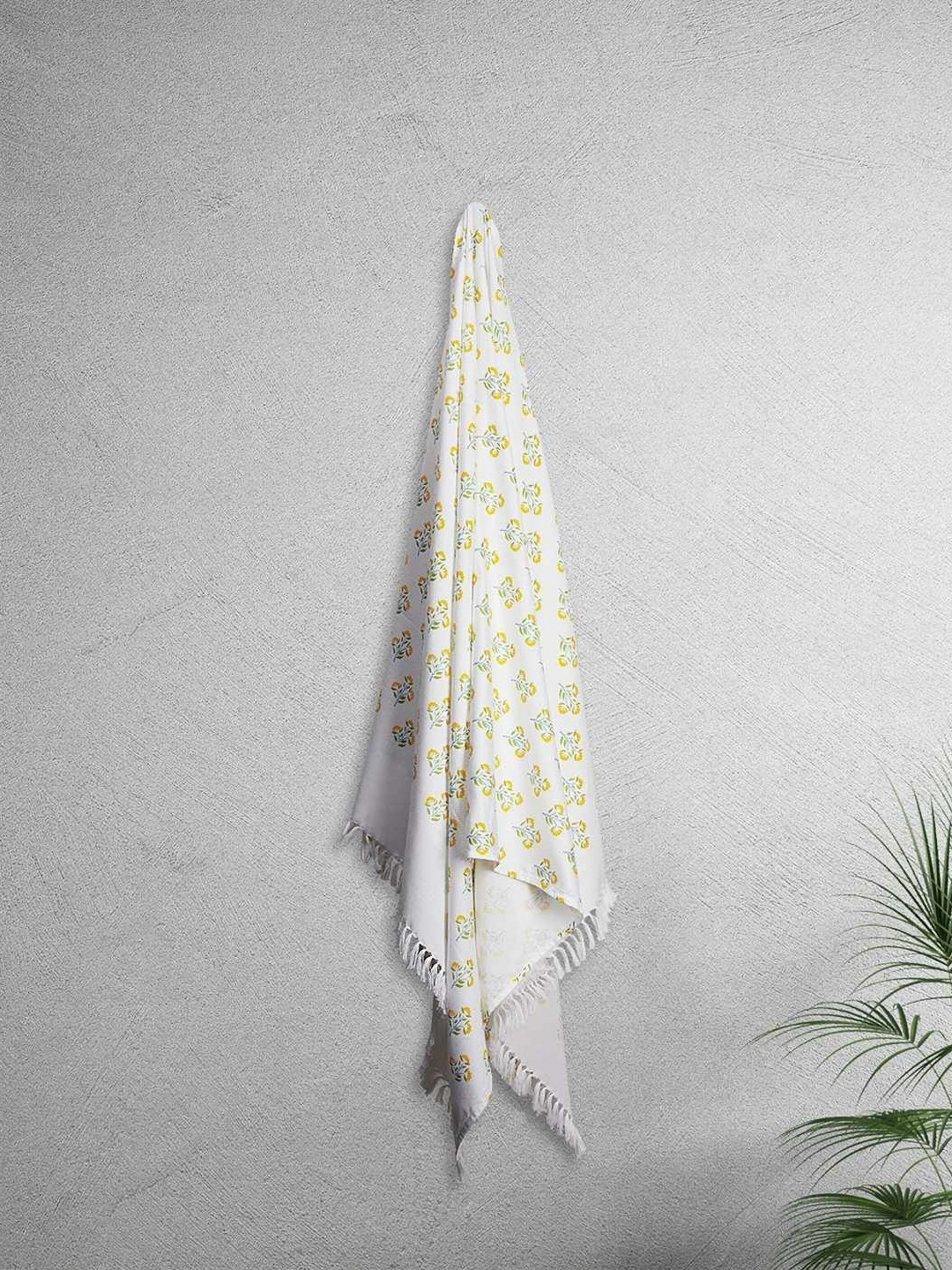 home expressions White & Yellow 2 Pieces Printed Cotton 150 GSM Towel Sets