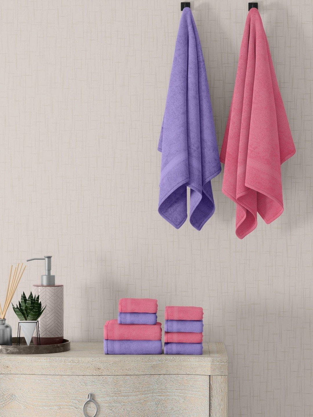 home expressions Purple & Pink 10 Pieces Pure Cotton 450 GSM Towel Set