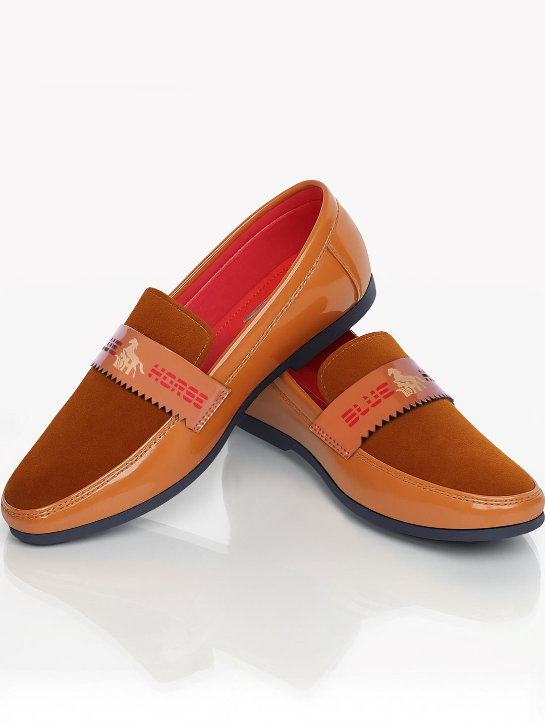 Blue Horse Tan Patent Leather Casual Shoes