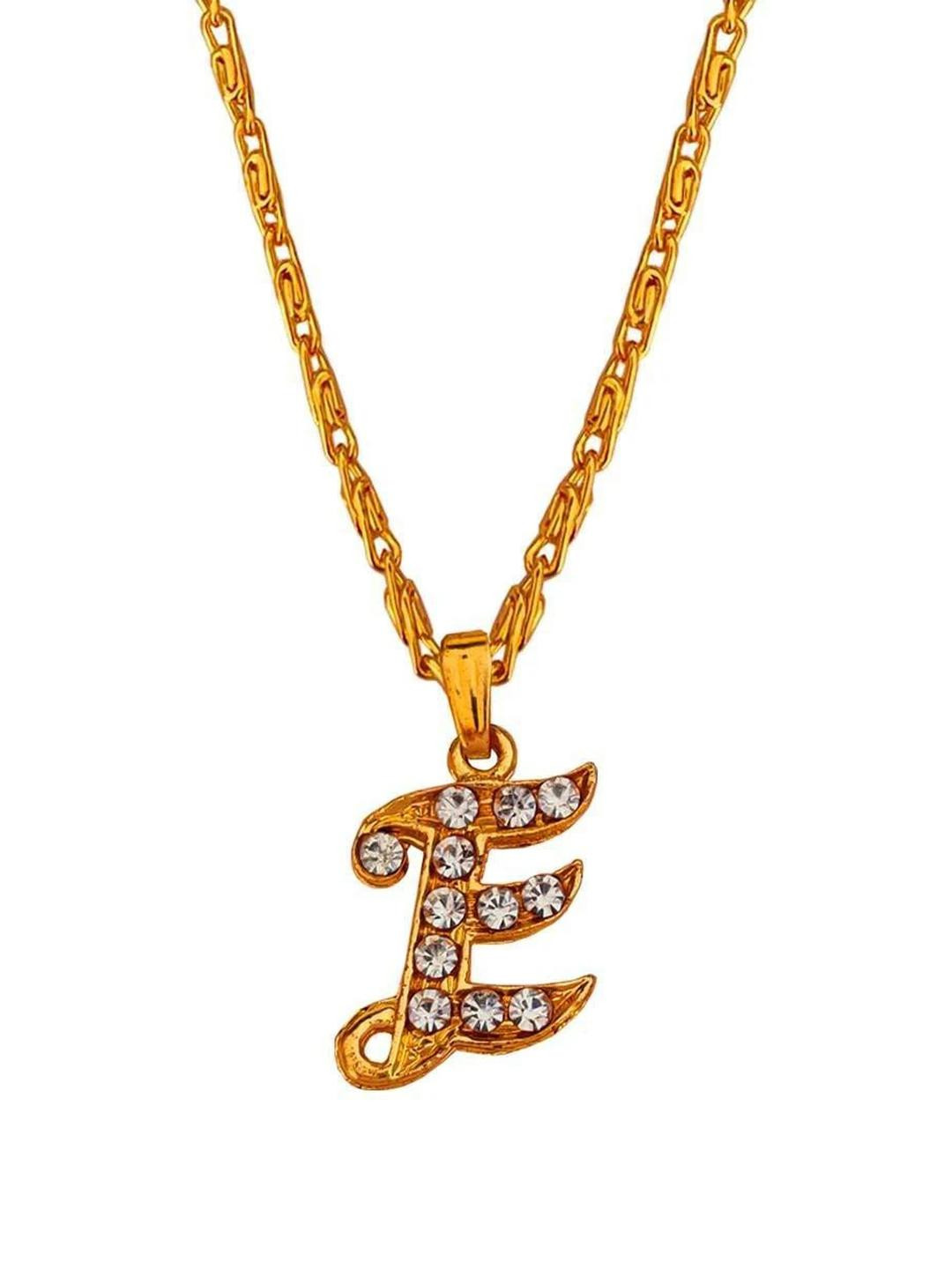 Sullery Unisex Gold-Plated Letter E Shaped Pendant with Chain