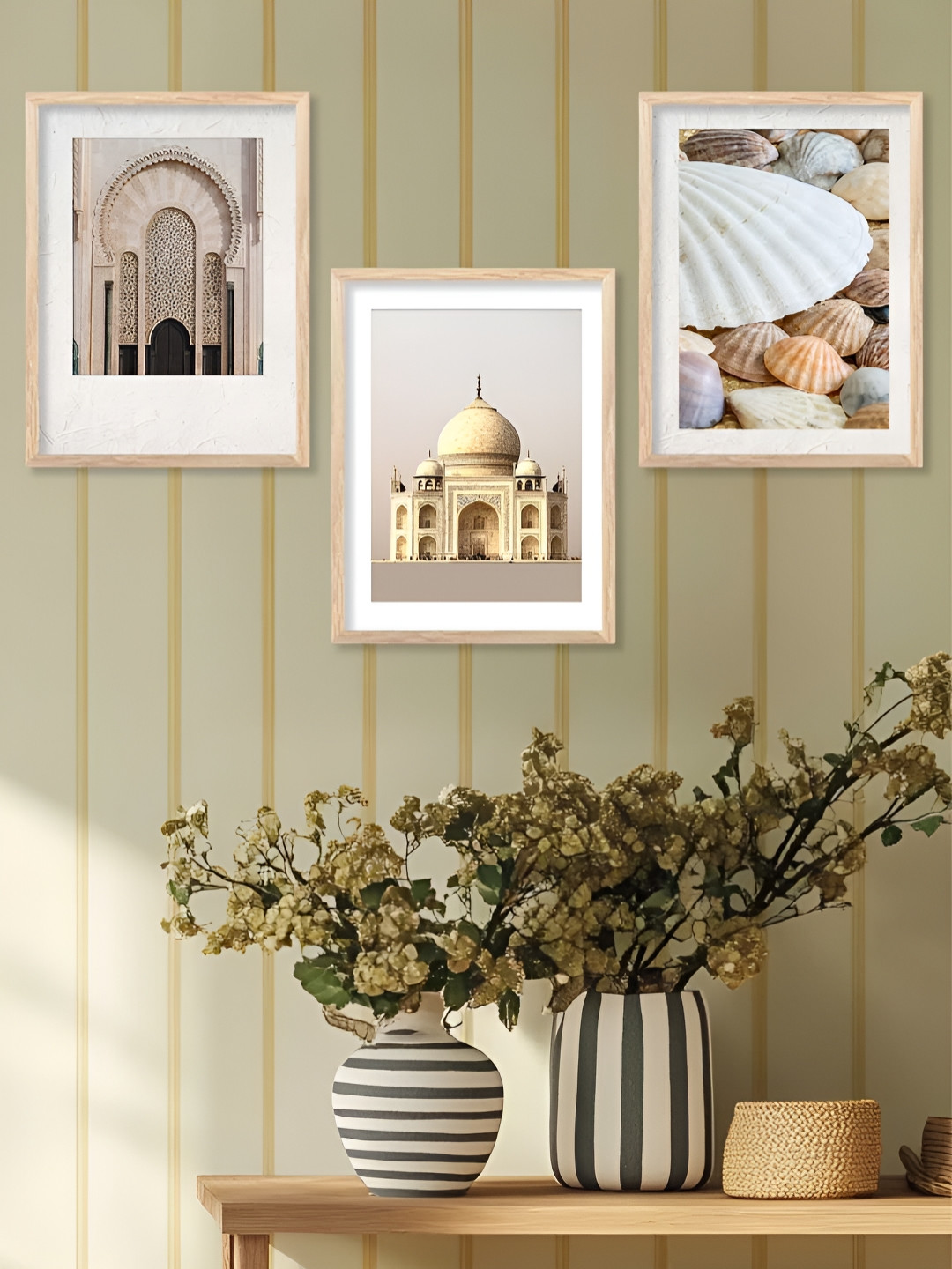 Kotart Brown & White 3 Pieces Historical Places Printed Wooden Wall Arts