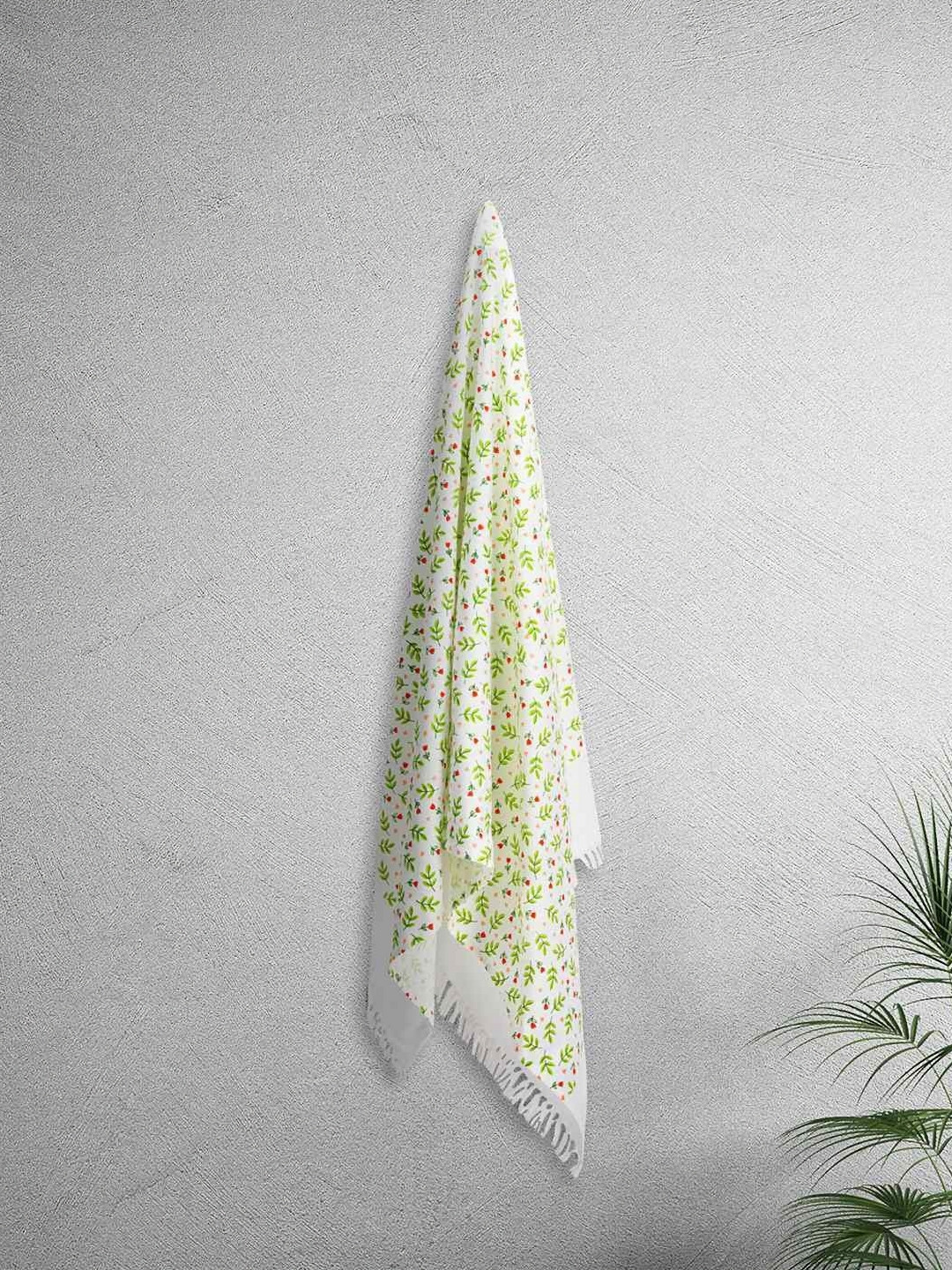 home expressions Green & White 3 Piece Printed Cotton 150 GSM Towel Sets
