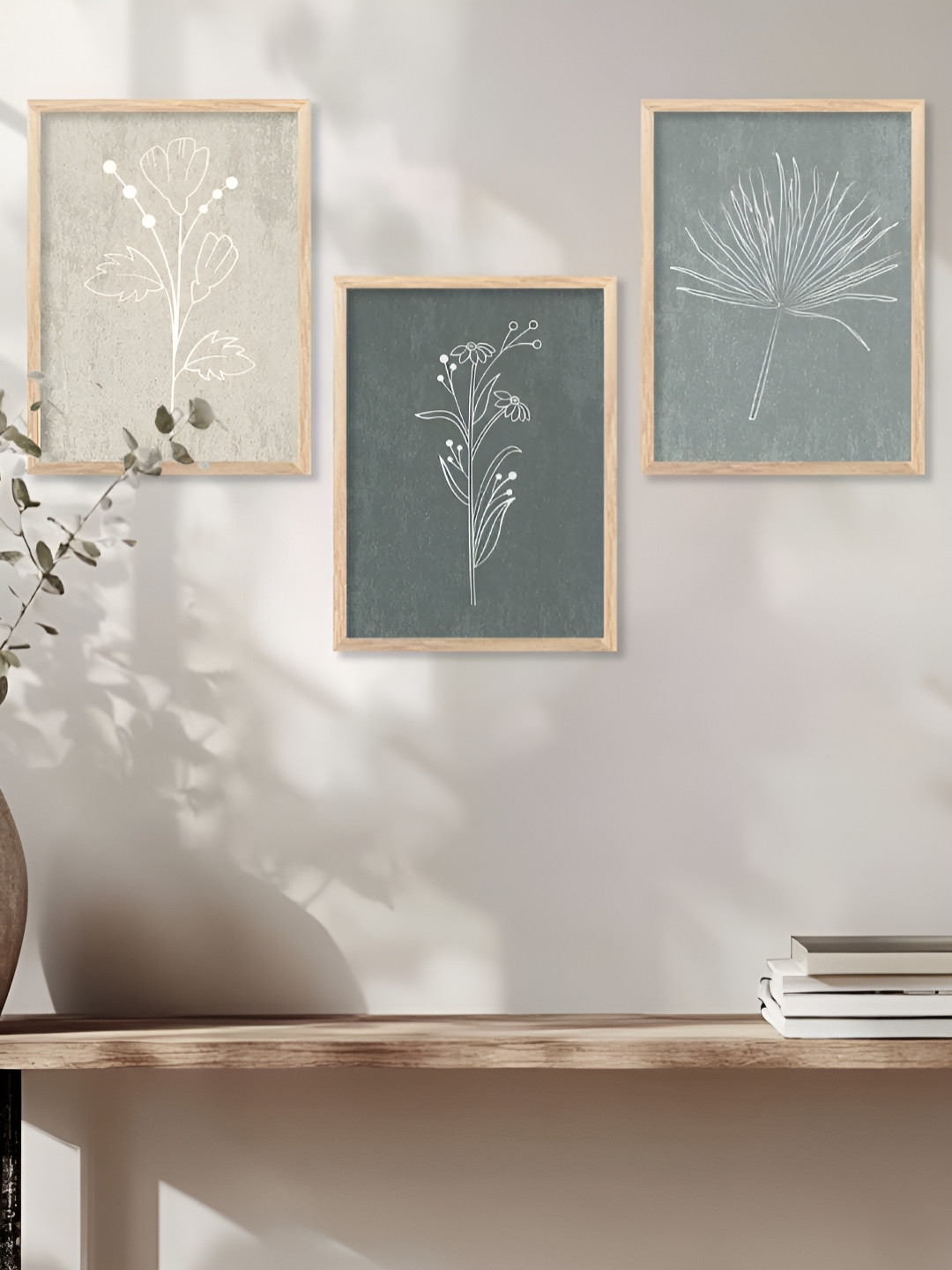Kotart Brown, Grey & White 3 Pieces Wooden Floral And Botanical Wall Arts